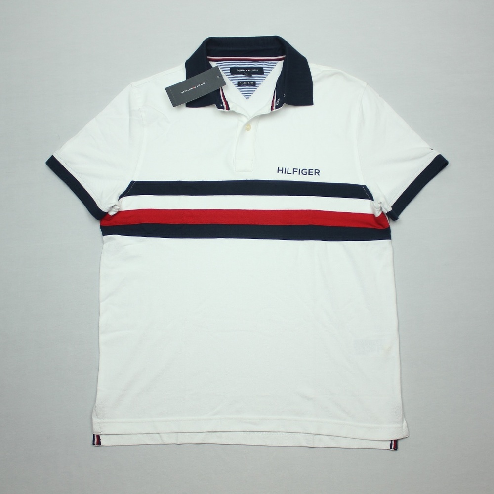 TOMMY HILFIGER White Polo CUSTOM FIT Rugby Shirt